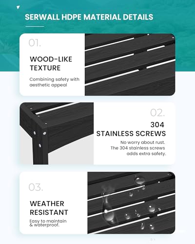 SERWALL HDPE Outdoor Loveseat Sofa, Outdoor 2 Pieces Single Sofa, Black