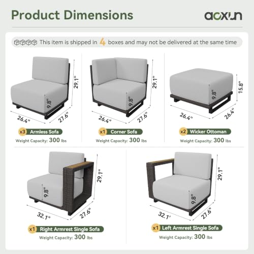 Aoxun Patio Furniture Set, 8 Piece Outdoor Wicker Sectional Sofa Set, All-Weather Rattan with 10'' Ultra-Thick Cushions, Outdoor Conversation Set for Backyard, Poolside and Garden, Brown/Light Gray