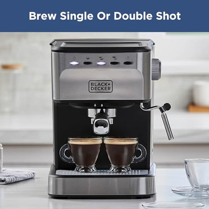 Black+Decker Semi-Automatic 15 Bar Espresso and Cappuccino Maker, Versatile Machine with Ability to use Grounds or ESE Pods to Make Your Perfect Cup of Coffee