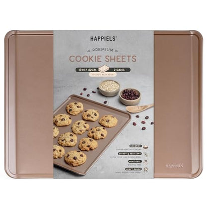 HAPPIELS 17 x 13 inch Cookie Sheets for Baking Nonstick Set of 2, PFOA free Cookie Sheet Set without rim, Cookie Sheets Non Stick, Half Sheet Pan for Oven without sides Non Toxic sheet without lip