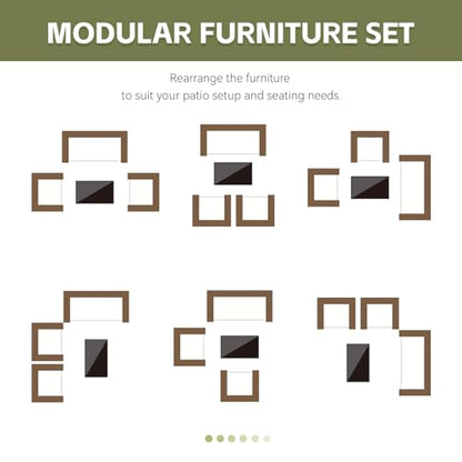 PAIQIAN Patio Furniture Set 4 Pieces, Outdoor Rattan Furniture with Tempered Glass Coffee Table, Modern Rattan Patio Chairs Conversation Sets with Sofa for Garden, Terrace, Porch, Lawns Brown/Beige