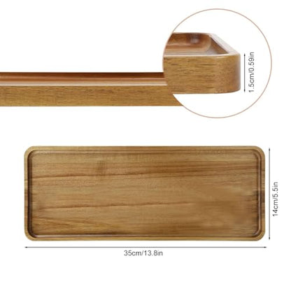 Solid Acacia Wood Serving Trays - 14" x 5.5" Rectangular Wooden Platters for Food, Charcuterie Boards, Cheese, and Appetizers - Perfect for Home Decor, Parties