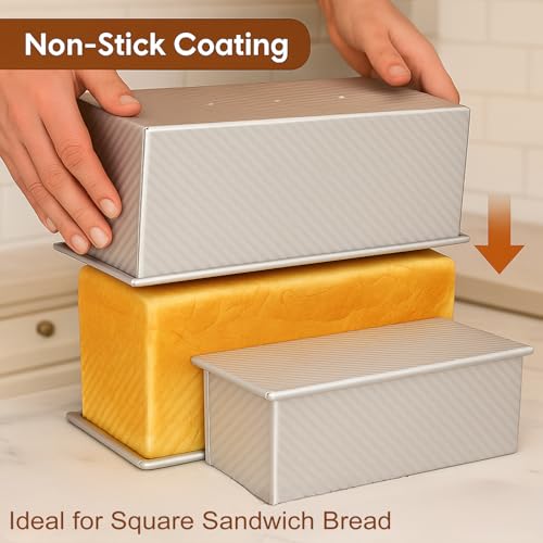 Logario 2-Pack Pullman Loaf Pan with Lid – 13x5 & 8.4x4.8 Inch Nonstick Bread Pans for Homemade Sandwich Bread, Banana Bread & Sourdough – Aluminized Steel Set with Vented Base, Oven Safe to 450°F