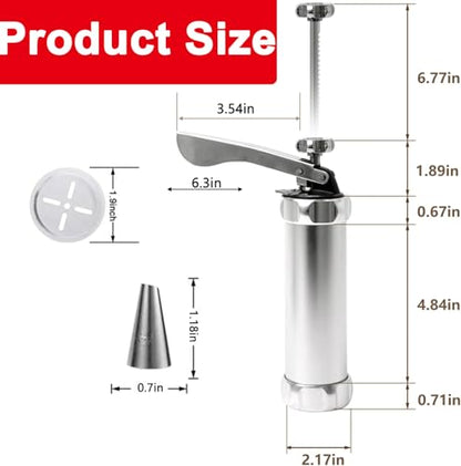 Spritz Cookie Press Kit - 20 Stainless Steel Discs & 8 Icing Nozzles - Professional Biscuit Maker with Effortless Trigger - Complete Spritz Cookie Maker for Homemade Treats and Pastry Decoration