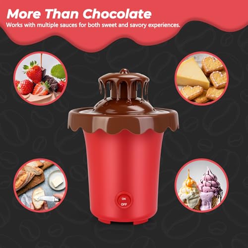 Mini Chocolate Fountain Machine, Removable Cheese for Chocolate, Candy, Portable Chocolate Melt Machine for Party, Camping, Birthday, Wedding, Powered by 4 x C Batteries(Not Included) (Red Plastic)
