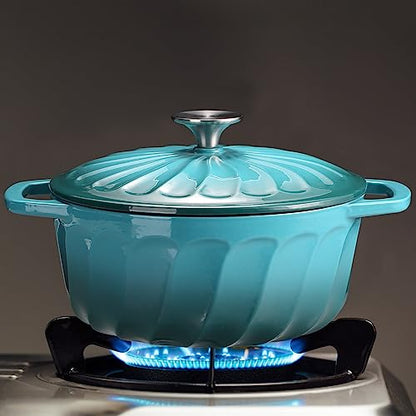 Enameled Cast Iron Dutch Oven with Lid, 3 QT Cast Iron Dutch Oven Pot, Heavy Duty Cast Iron Pot for for Bread Baking, Cook, Bake, Oven Safe across All Cooktops (BlueGreen,3 QT)