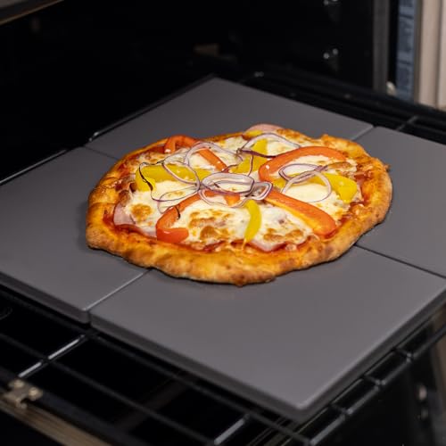 Old Stone 4-Piece Glazed Cordierite Pizza Stone Set, Four 7.5 inch Stones Form 15 x15 inch Baking Surface, Durable, Heat-Resistant for Oven & Grill
