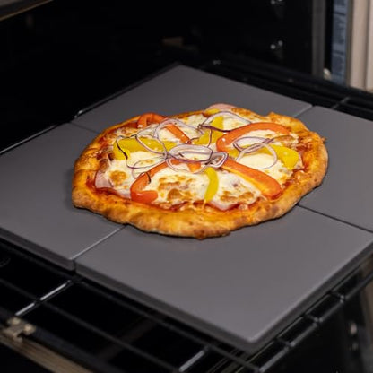 Old Stone 4-Piece Glazed Cordierite Pizza Stone Set, Four 7.5 inch Stones Form 15 x15 inch Baking Surface, Durable, Heat-Resistant for Oven & Grill