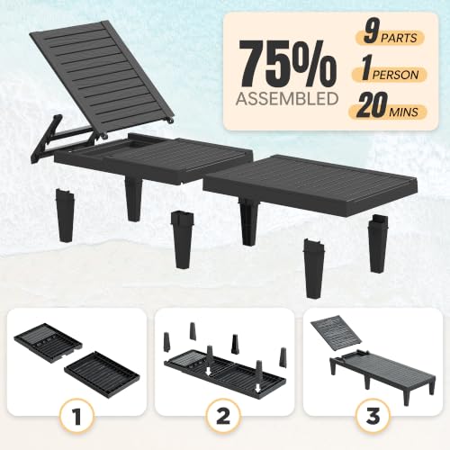 WTFGO Outdoor Chaise Lounge Chair Set of 2, Black