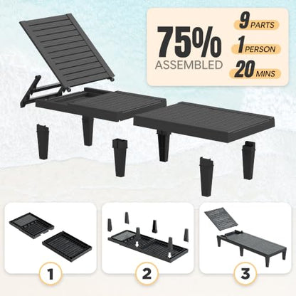 WTFGO Outdoor Chaise Lounge Chair Set of 2, Black