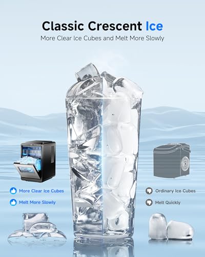 ICEVIVAL Crescent Ice Maker Countertop, 35Lbs/24H, Clear Ice Maker with Self-Cleaning & Timer, 16 Crystal-Clear Ice in 12 Mins, Countertop Ice Makers for Home, Office or Party