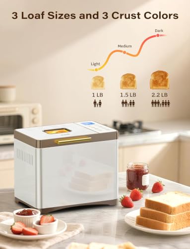 KBS 20-IN-1 Bread Maker with Custom Program, 650W Bread Machine with Nonstick Ceramic Pan & Stainless Steel Paddle, 2.2LB Bread Maker Machine, Polish Bread, Gluten-Free, Touch Panel,15H Timer,3 Colors