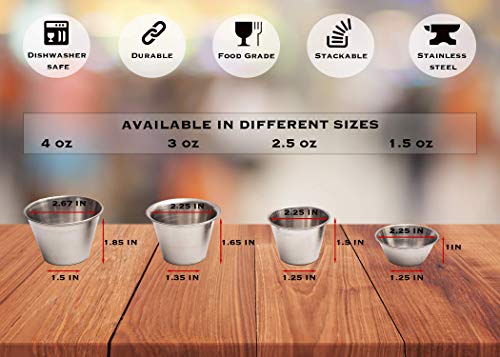 EHOMEA2Z Ramekins Stainless Steel Condiment Sauce Cups, Metal Ramekins, Commercial Grade, Multifunctional, Ideal for All Hot and Cold Sauces, Individual Portion Cups (12, 2.5 oz)
