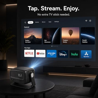 [Built in APP & Auto Focus] Native 1080P 4K Support Projector with Bluetooth 5.4 and Wifi 6 Portable Full HD, 180° Ceiling Rotation, Auto Keystone Real 560 ANSI Movie Projector for Bedroom, Outdoor