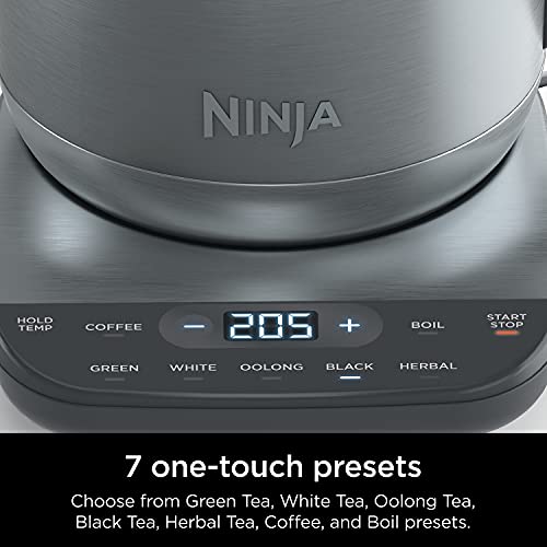 Ninja KT200 Precision Temperature Electric Kettle, 1500 watts, BPA Free, Stainless, 7-Cup Capacity, Hold Temp Setting, Silver