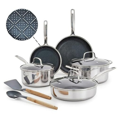 10-Piece Diamond-Bond Hybrid Nonstick Ceramic Stainless Steel Cookware Set, Dishwasher Safe - Oven Safe Up To 600°F And Dishwasher Safe For Fast, Easy Cleanup