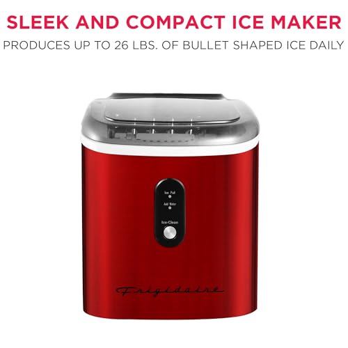 Frigidaire EFIC103 Ice Maker Machine Heavy Duty, 26lb Ice per Day, Red Stainless Steel