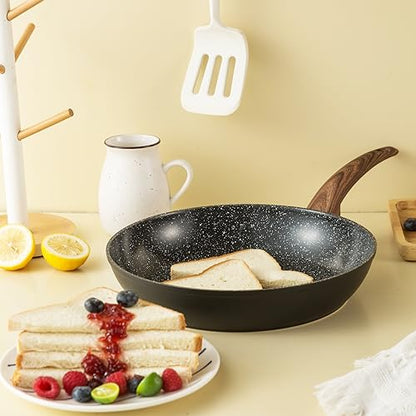 Vkoocy Pots and Pans Set Non Stick, Ceramic Cookware Set with Granite Pattern Kitchen Cooking Sets Induction Pot and Pan w/Frying Pans, Saucepans, Casserole, Non-Toxic, PTFE/PFOA/PFOS-Free, Black