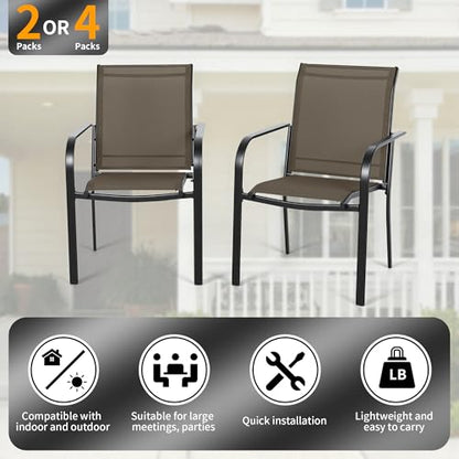 SUNCROWN 5 Pieces Outdoor Dining Set, Patio Furniture Set with 4 x Textilene Dinning Chairs and 1 Steel Slat Metal Bistro Table for Lawn Garden Backyard Deck - Brown