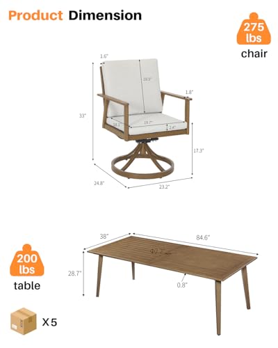SEEHILL 9 Pieces Outdoor Dining Set, Aluminum Patio Swivel Dining Set, Teak
