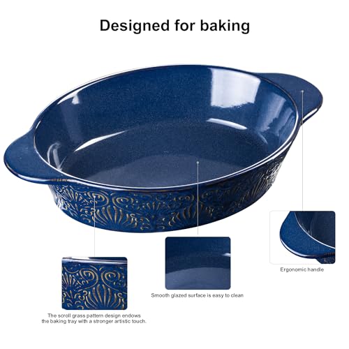 Dafuceramic Casserole Dishes for Oven Sets of 3, Ceramic Oval Baking Dish, Au Gratin Baking Pans with Handles for Roasting, Lasagna, Pie, Baking Meat & Vegetables, Blue