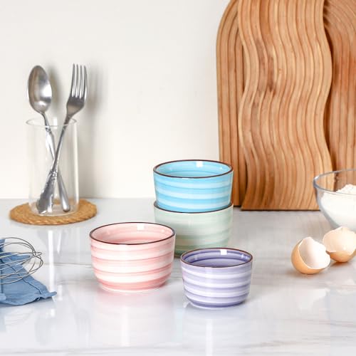 Selamica Ramekins 4 OZ Oven Safe for Creme Brulee, Porcelain Custard Cups Ramekins for Baking, Mini Souffle Dishes, Dipping Sauce Bowls, Set of 6, Gradient Color