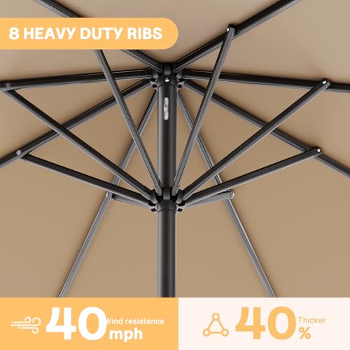 CHABATREE 9FT Outdoor Patio Umbrella with Easy Crank - UV Resistant & Waterproof Market Umbrella with Ventilated Canopy, 8 Sturdy Ribs & Powder-Coated Frame for Garden, Deck, Backyard, Pool, Patio Table