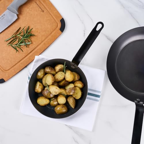 Restaurantware-Met Lux 9 Inch Fry Pan, 1 Lightweight Frying Pan - Induction-Ready, Triple-Riveted, Black Carbon Steel Cooking Skillet, Durable, For Searing, Sauteing, And Browning Food