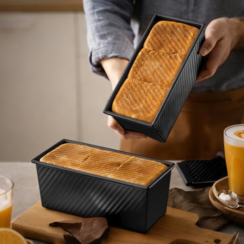 Shinsin Pullman Loaf Pan with Lid 13x4, 2.2 lb Dough Capacity Bread Loaf Pan, PFTE and PFOA-Free, Healthy Baking for Homemade Sourdough & Sandwich Bread, Nonstick & Easy Clean (Black)