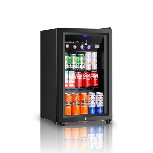 Saeoola 2.3 Cu.ft Beverage Refrigerator, 78 Can Mini Fridge with Glass Door