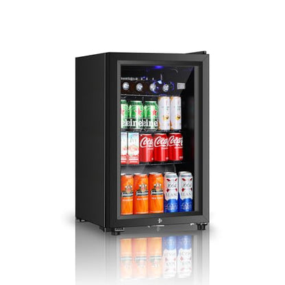 Saeoola 2.3 Cu.ft Beverage Refrigerator, 78 Can Mini Fridge with Glass Door