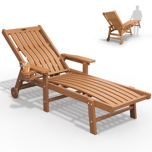 THOEOE Outdoor Chaise Lounge Chair, HDPE Pool Lounge Chair, Wood