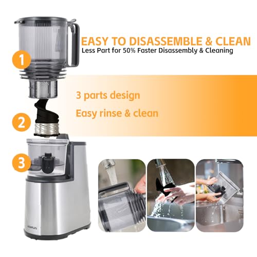 VITAPLUS Cold Press Juicer with Stainless Steel Auger，High Juice Yield Slow Masticating Juicer for Juice & Nut Milk, Lab-Certified Food-Safe, AC Motor, 5.8" Whole-Fruit Chute, BPA-Free,Easy Clean