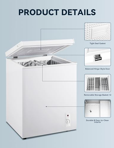 7.0 Cu Ft Chest Freezer - Energy Efficient & Quiet Mini Freezer with Adjustable Thermostat - Compact Deep Freezer for Home, Apartment, and Garage - Removable Basket & Defrost Drain