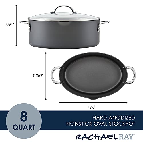 Rachael Ray 80090 Professional Hard Anodized Nonstick Cookware Oval Pasta Pot/Braiser, 8 Quart - Gray