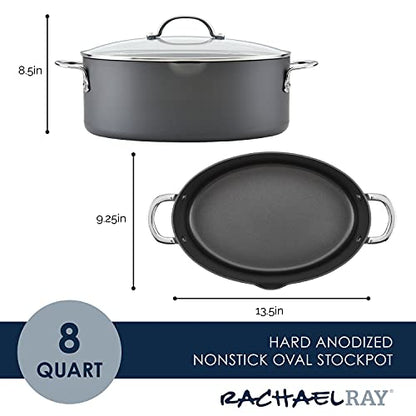 Rachael Ray 80090 Professional Hard Anodized Nonstick Cookware Oval Pasta Pot/Braiser, 8 Quart - Gray