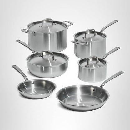 Made In Cookware | 10 Piece Stainless Steel Pot and Pan Set | 5 Ply Clad - Includes Stainless Steel Frying Pans, Saucepans, Saucier and Stock Pot W/Lid | Professional Cookware | Crafted in Italy