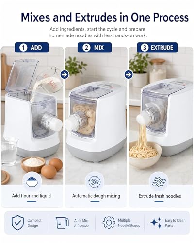 KabFbit Automatic Pasta Maker, 13 Discs, 500g Flour Capacity