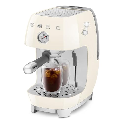 Smeg ECF03 Made in Italy Retro Espresso Machine with Cold Brew, 15 Bar Pump, Thermoblock Heating, Steam Wand, Adjustable Temperature, 47 oz Water Tank- (Cream)