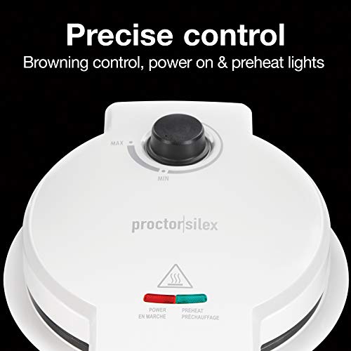 Proctor Silex Waffle Cone and Ice Cream Bowl Maker with Browning Control, Shaper Roller and Cup Press, 7.5” PFAS-Free Nonstick Plates, White (26410MN)