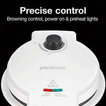 Proctor Silex Waffle Cone and Ice Cream Bowl Maker with Browning Control, Shaper Roller and Cup Press, 7.5” PFAS-Free Nonstick Plates, White (26410MN)
