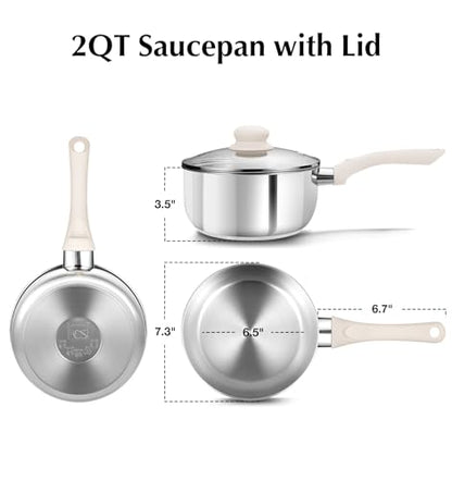 KOCH SYSTEME CS Stainless Steel Saucepan, 2QT Sauce Pan with Lid with Stay-cool Bakelite Handle, Stainless Steel Pot 2QT with Comfortable Handle, 2 Quart Sauce Pan with Lid, Induction Ready
