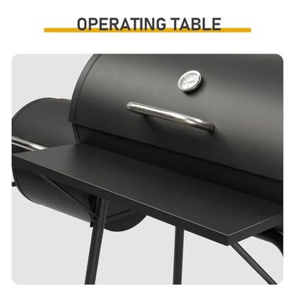 BBQ Charcoal Grill and Offset Smoker with Wheels & Side Front Table,Outdoor BBQ Grill with 557 Sq. In.,Patio Barbecue Cooker,Grilling Space for Outdoor Backyard,Balcony,Patio and Parties