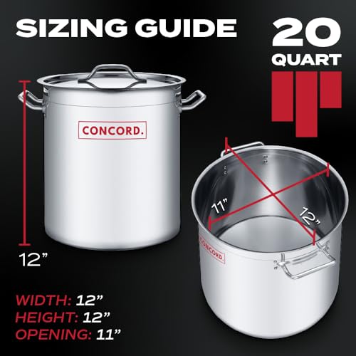 Concord T Series Professional Grade Stainless Steel Stock Pot Cookware. Featuring Triply Bottom and Reinforced Rim. (20 Quart)