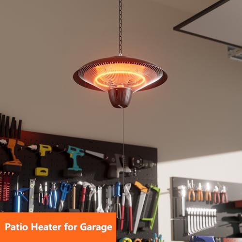 Patio Heater for Outdoor Use 1500W Electric Infrared Hanging Heater, Ceiling Mounted, Waterproof for Porch, Garage, Balcony, Overheat Protection Black