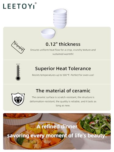 LEETOYI Mini Ceramic Ramekins Souffle Dishes 1.5 OZ, Small Dipping Bowls, Sauce Dip Bowls for Kitchen Serving Sauce Condiments, Oven & Microwave Safe, Set of 6, White