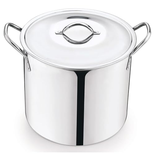 12-Qt Stainless Steel Stockpot with Metal Lid- Heavy Duty Cooking Pot for Pasta, Soup, Spaghetti, Nonstick Thick Bottom Big Stock Pot, Cookware for Canning, Boiling, Simmer