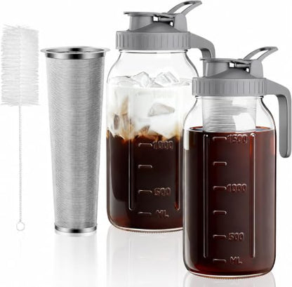 64 oz Cold Brew Coffee Maker, Mason Jar Pitcher with Stainless Steel Filter