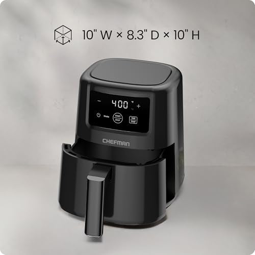 CHEFMAN 2 Qt Mini Air Fryer – Digital Space-Saving Compact Air Fryer with Nonstick and Dishwasher Safe Basket, Quick & Easy Meals in Minutes, Features Digital Timer and Shake Reminder – Black