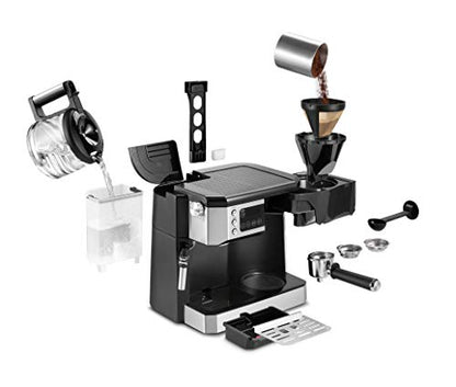 De'Longhi UPGRADED All-in-One Combination Coffee Maker & Espresso Machine + Advanced Adjustable Milk Frother for Cappuccino & Latte + Glass Coffee Pot 10-Cup, COM532M black